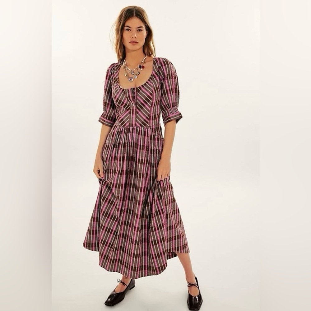 Free People Tulie Plaid Midi Dress